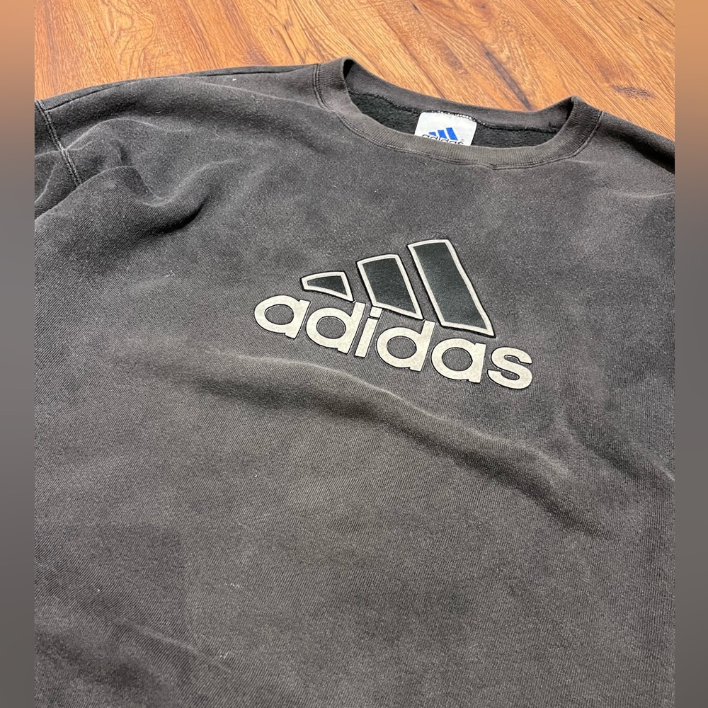 Vintage Adidas FADED Black Grey Men's Oversized Boxy Crewneck Sweater